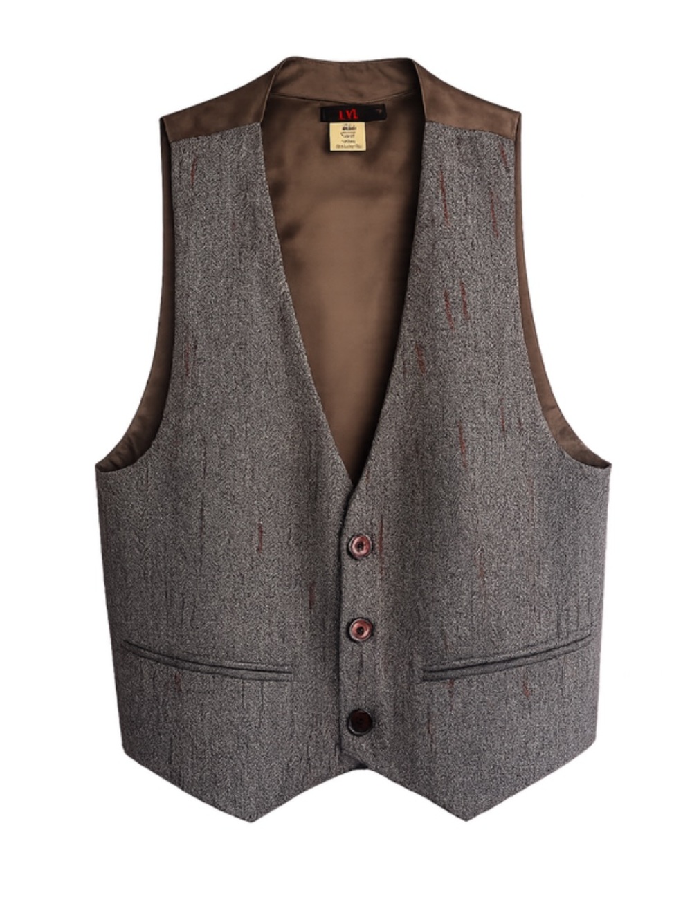 Urban Outfitters Lux Olive Herringbone Vest with Brown Satin Back Large